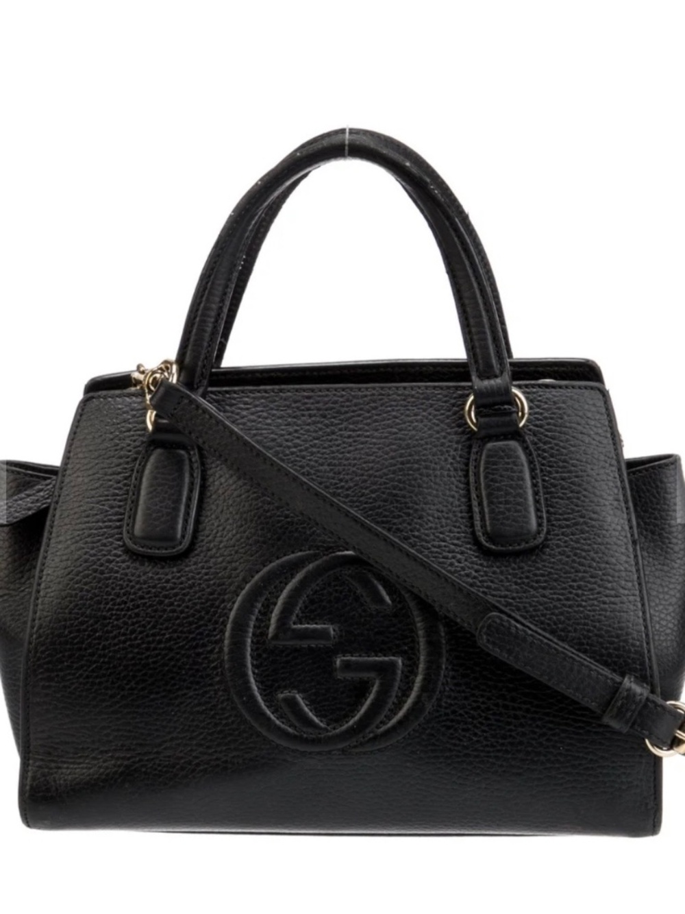 Gucci Soho Interlocking G Black Leather Top Handle Satchel Crossbody
